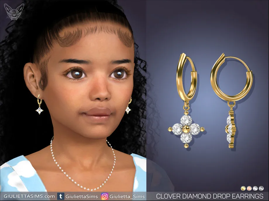 Clover Diamond Drop Earrings For Kids