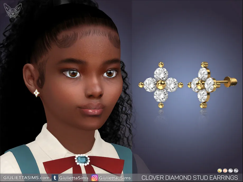 Clover Diamond Stud Earrings For Kids