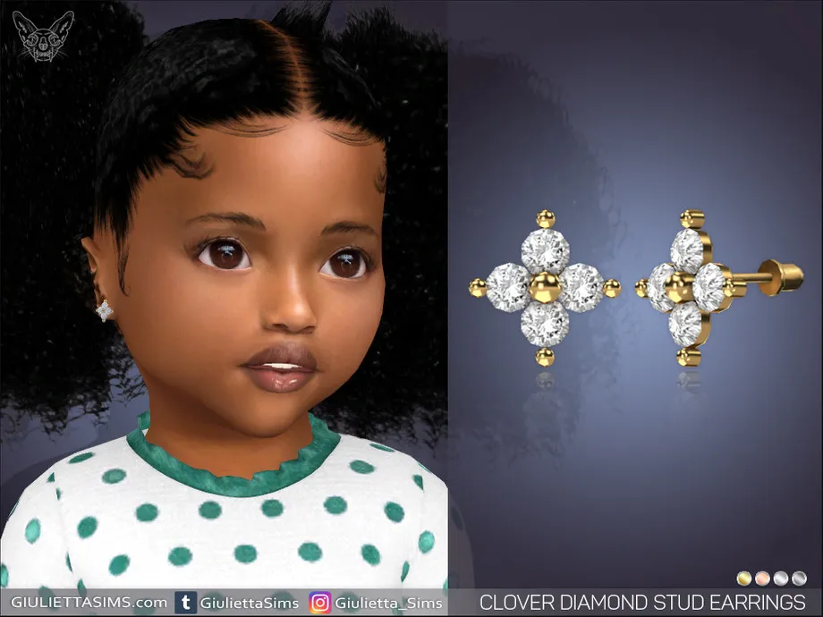 Clover Diamond Stud Earrings For Toddlers