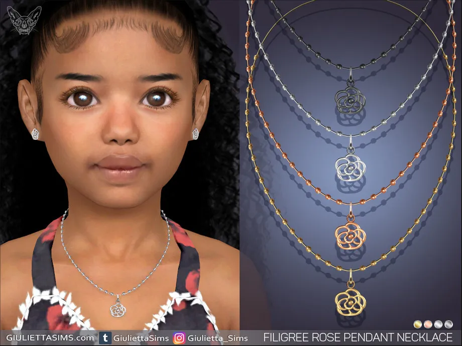 Filigree Rose Pendant Necklace For Kids