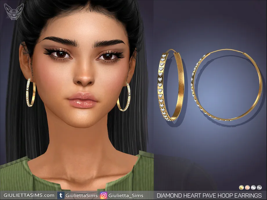 Diamond Heart Pave Hoop Earrings