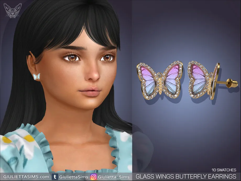Glass Wings Butterfly Earrings For Kids
