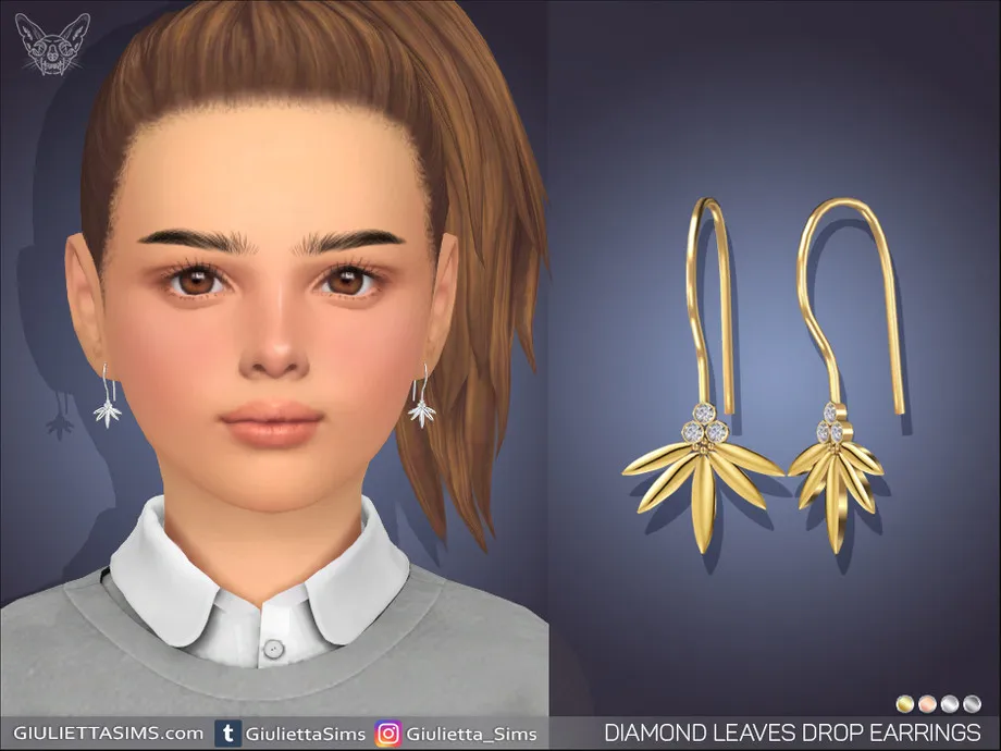Diamond Leaves Drop Earrings For Kids