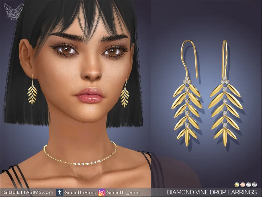 Diamond Vine Drop Earrings
