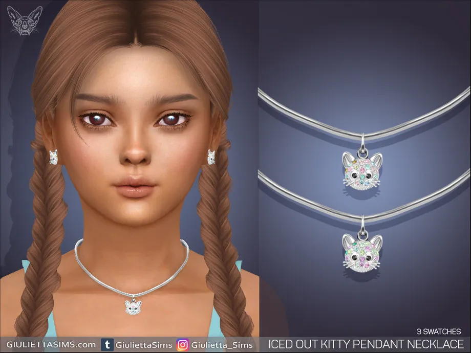 Iced Out Kitty Pendant Necklace For Kids