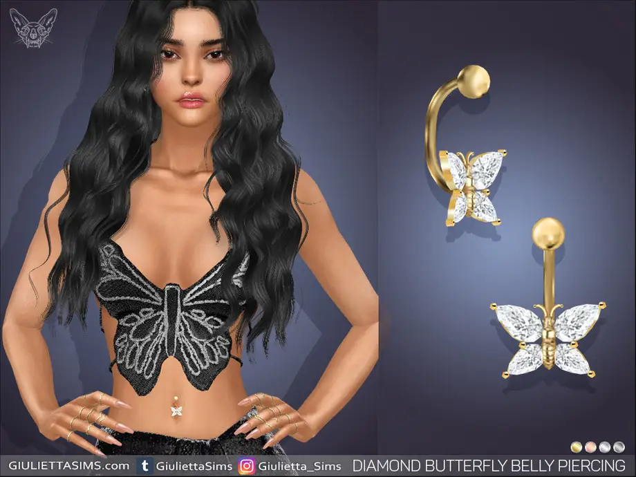 Diamond Butterfly Belly Piercing (left brow ring category)