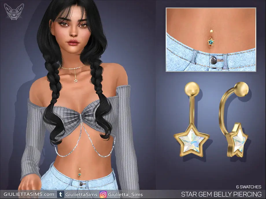 Star Gem Belly Piercing (left brow ring category)