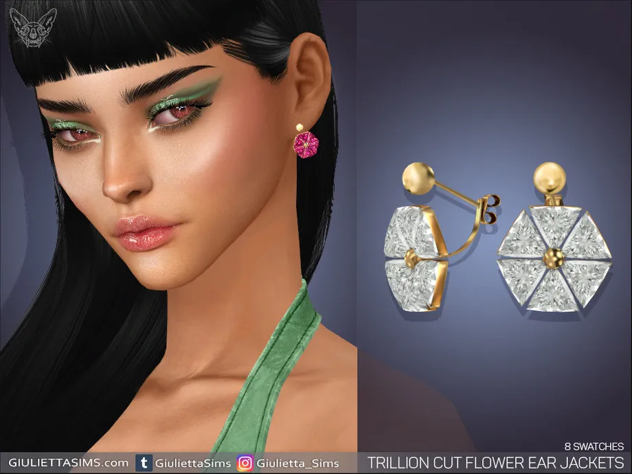 Trillion Cut Flower Ear Jackets Earrings