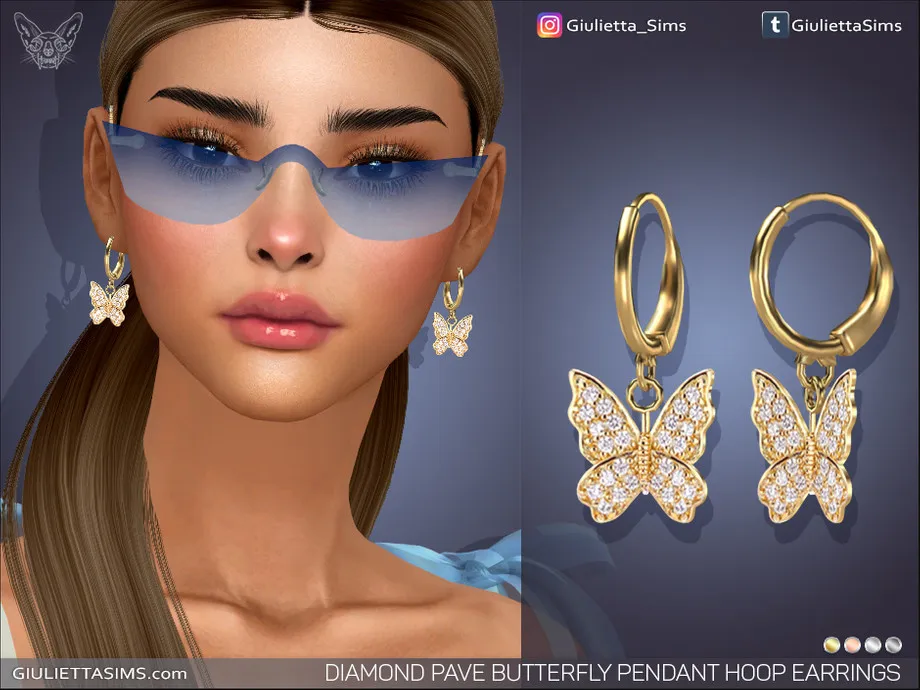 Diamond Pave Butterfly Pendant Hoop Earrings