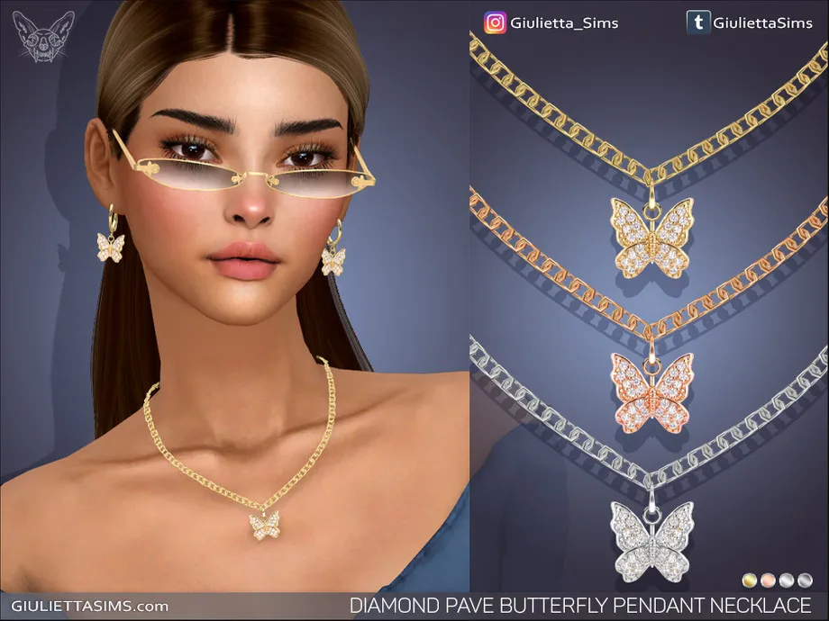 Diamond Pave Butterfly Pendant Necklace