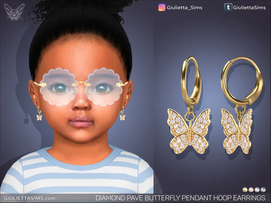 Diamond Pave Butterfly Pendant Hoop Earrings For Toddlers