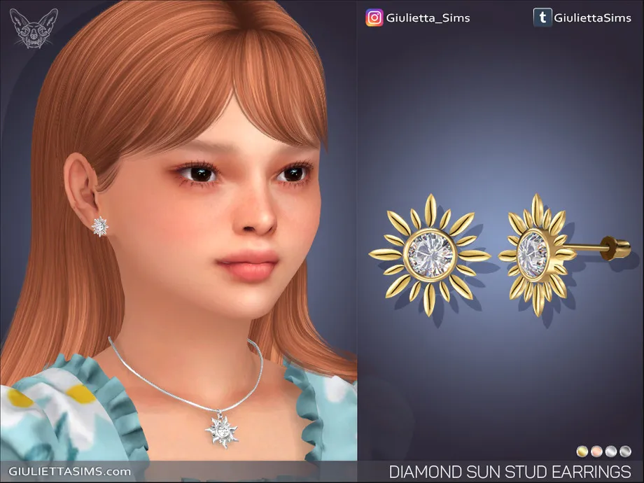 Diamond Sun Stud Earring For Kids