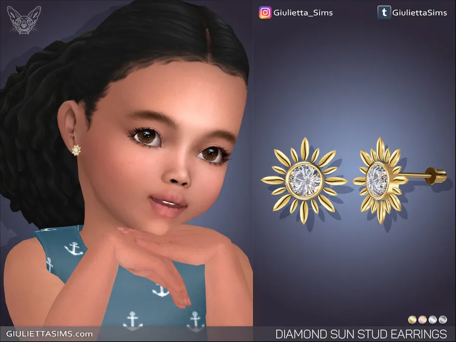 Diamond Sun Stud Earring For Toddlers