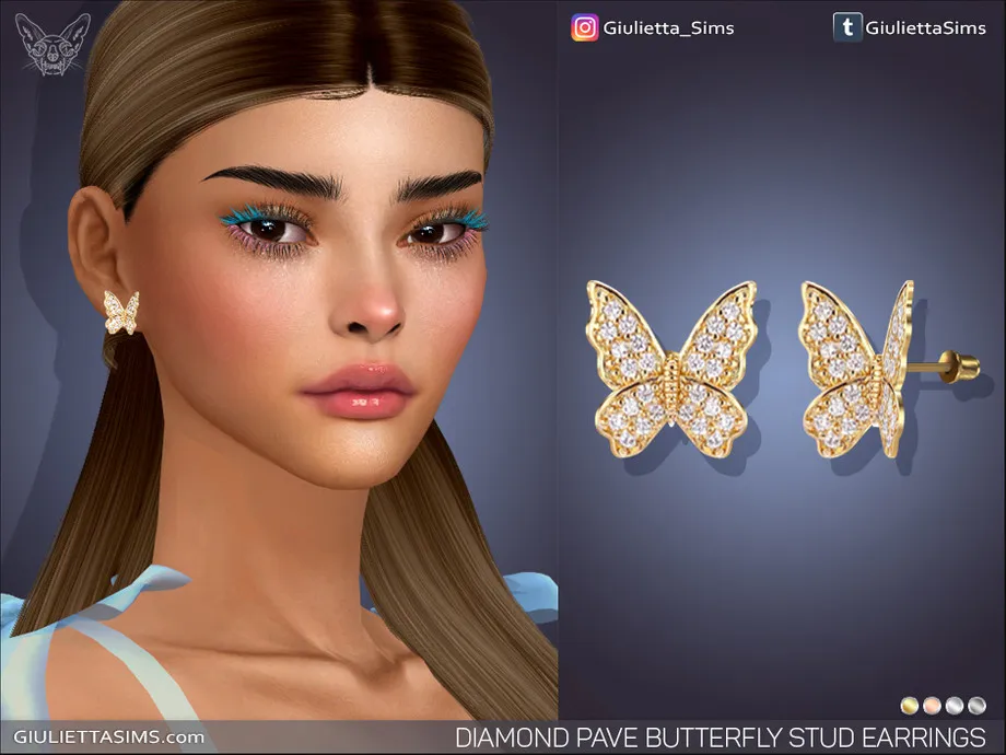 Diamond Pave Butterfly Stud Earrings