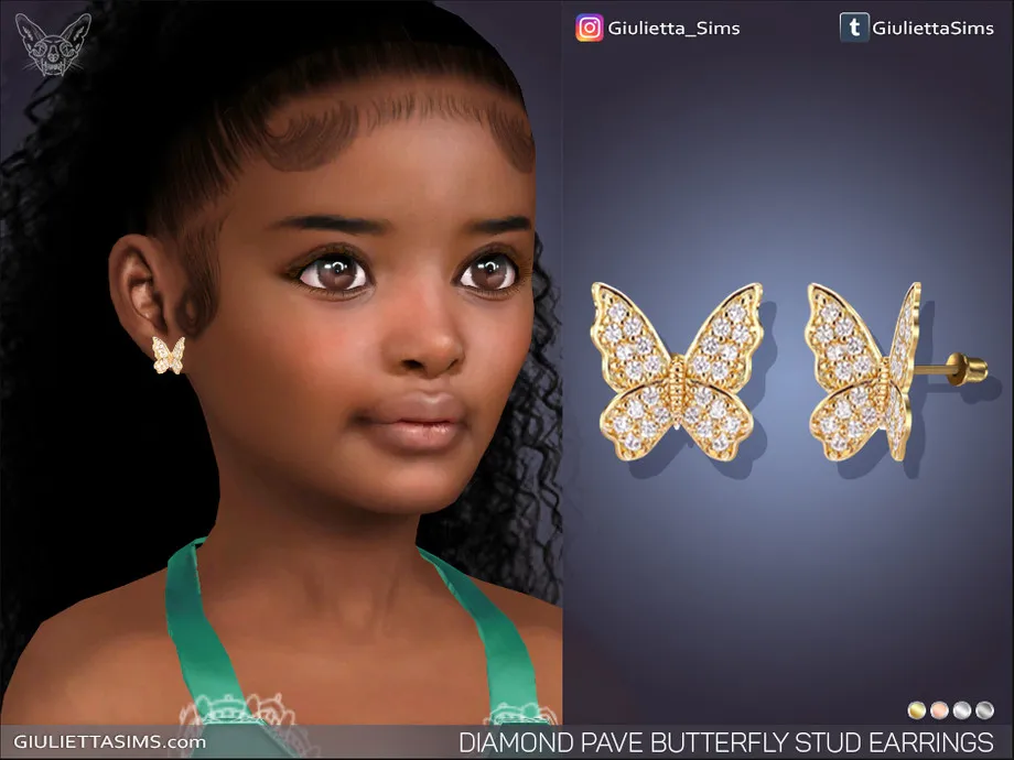 Diamond Pave Butterfly Stud Earrings For Kids