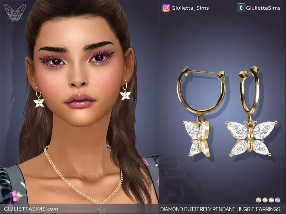 Diamond Butterfly Pendant Huggie Earrings