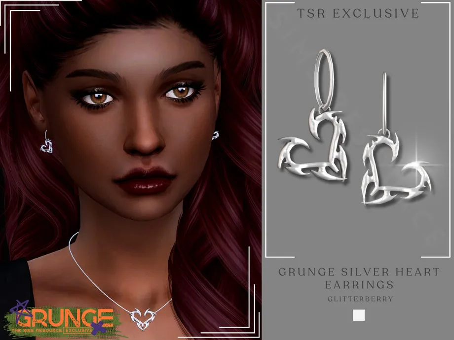 Grunge Silver Heart Earrings