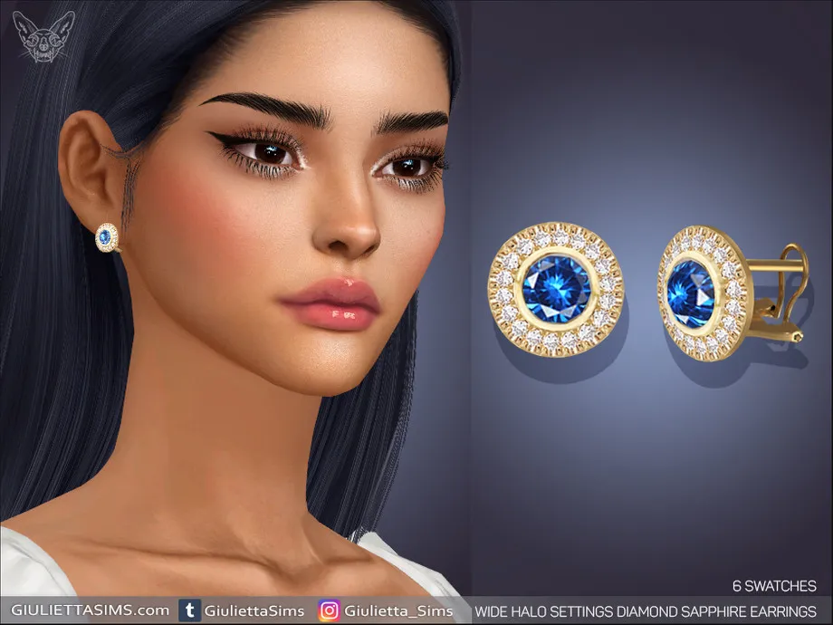 Wide Halo Settings Diamond Sapphire Earrings