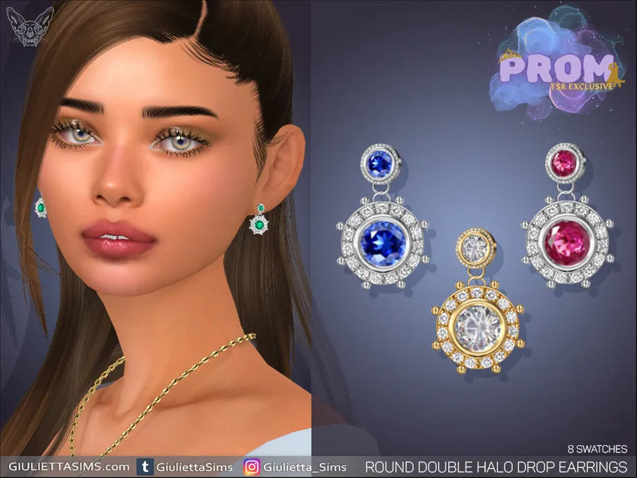 Round Double Halo Drop Prom Earrings