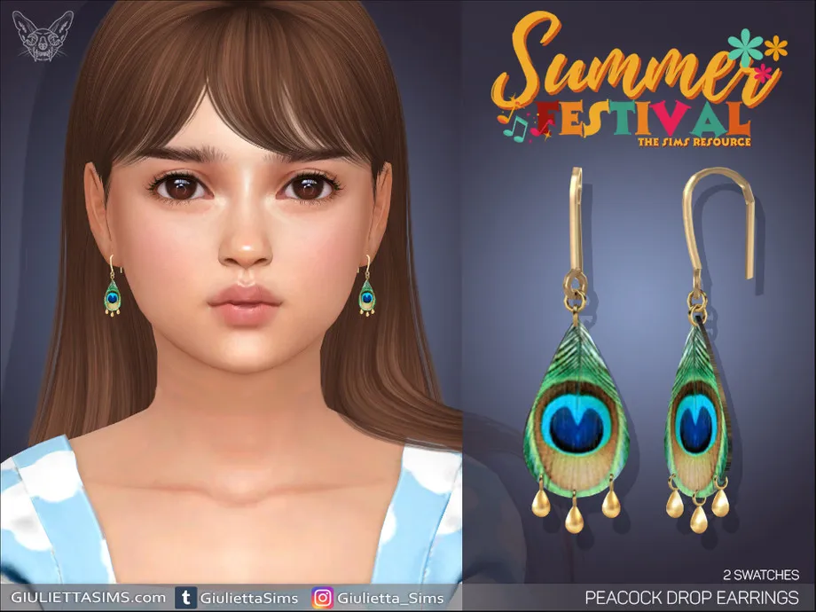 Summer Festival - Peacock Drop Earrings For Kids