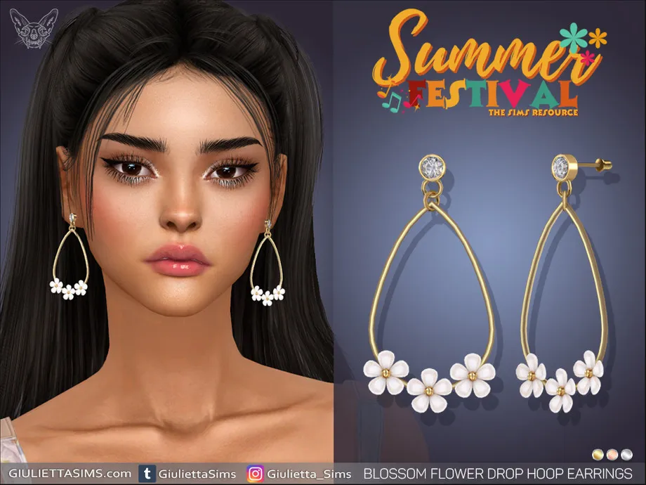 Summer Festival - Blossom Flower Drop Hoop Earrings