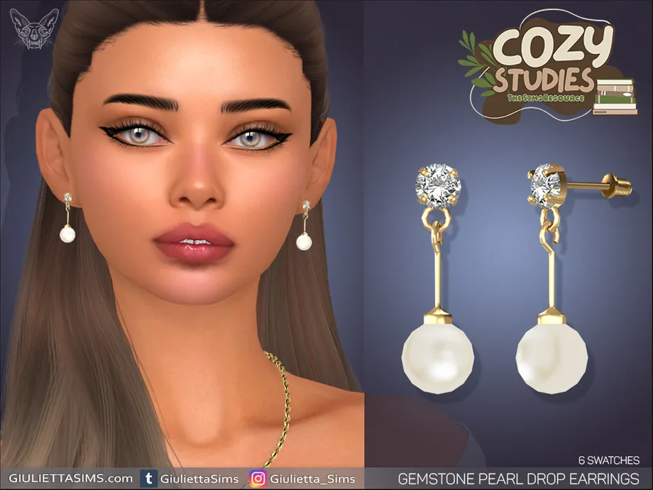 Cozy Studies - Gemstone Pearl Drop Earrings