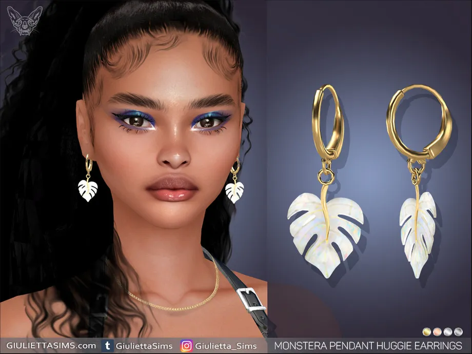 Monstera Pendant Huggie Earrings