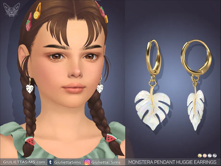 Monstera Pendant Huggie Earrings For Kids