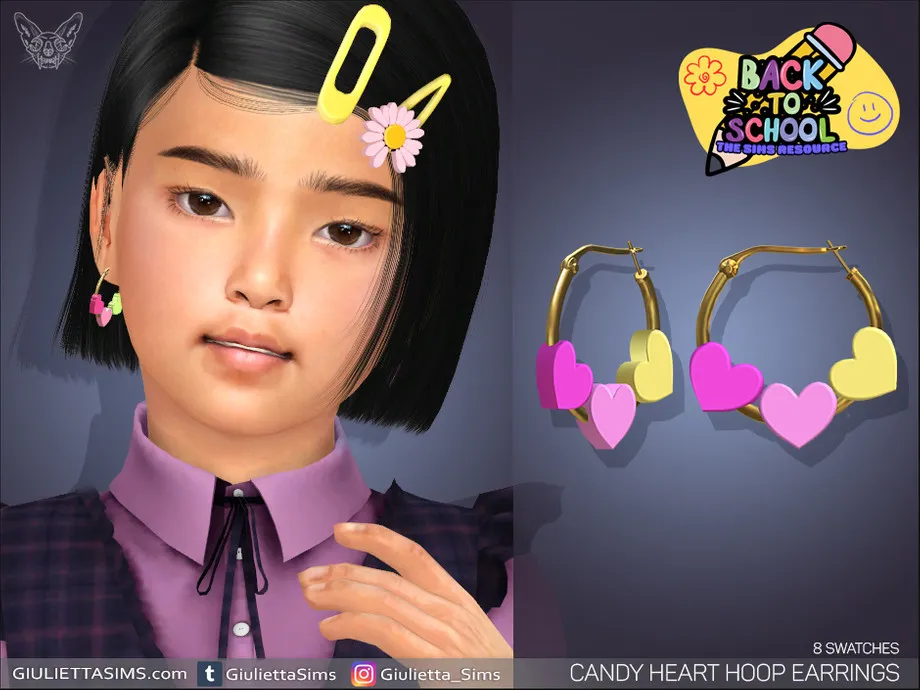 Back To School - Candy Heart Hoop Earrings For Kids