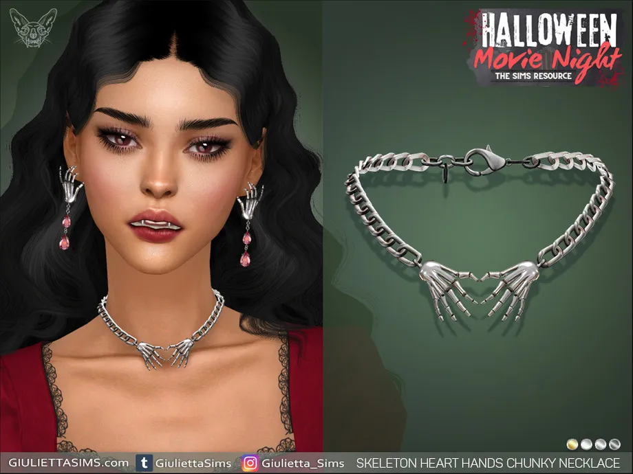 Halloween Movie Night - Skeleton Heart Hands Chunky Necklace