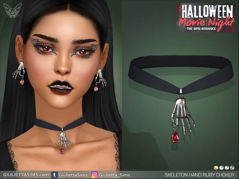 Halloween Movie Night - Skeleton Ruby Hand Choker