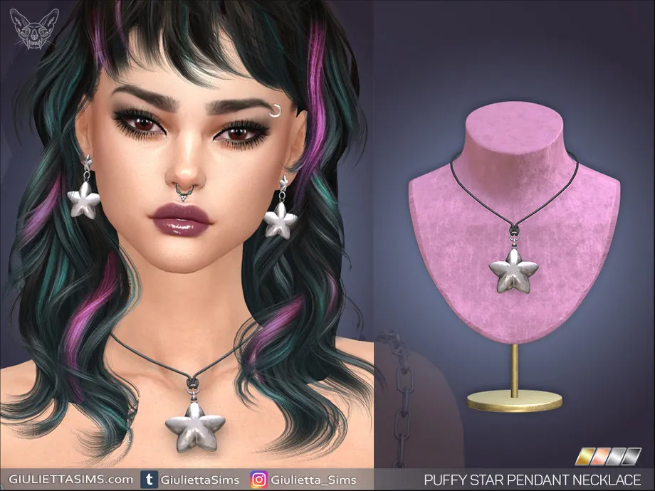 Puffed Star Pendant Cord Choker