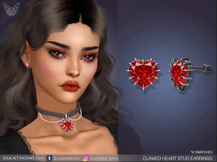 Clawed Heart Stud Earrings