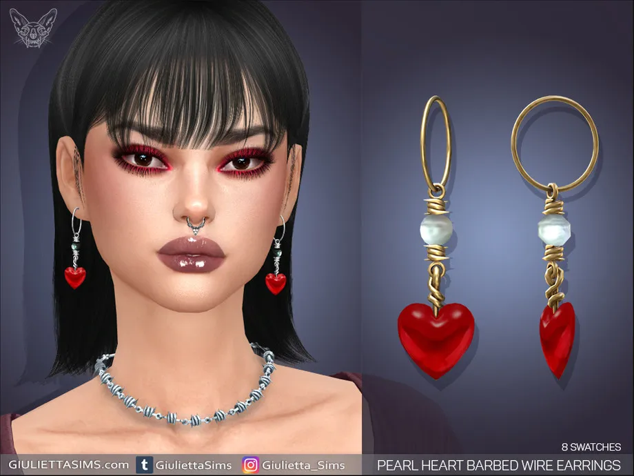 Pearl Heart Barbed Wire Hoop Earrings