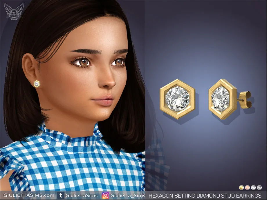 Hexagon Setting Diamond Stud Earrings For Kids