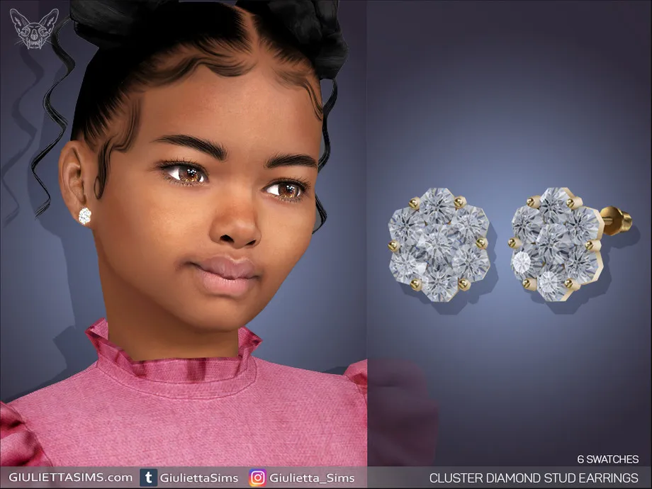 Cluster Setting Diamond Stud Earrings For Kids