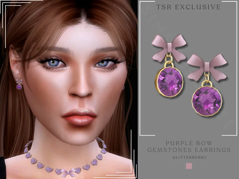 Purple Bow Gemstone Earrings