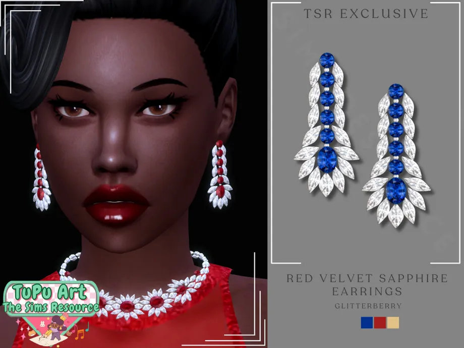 TuPu Art Collab Red Velvet Sapphire Earrings