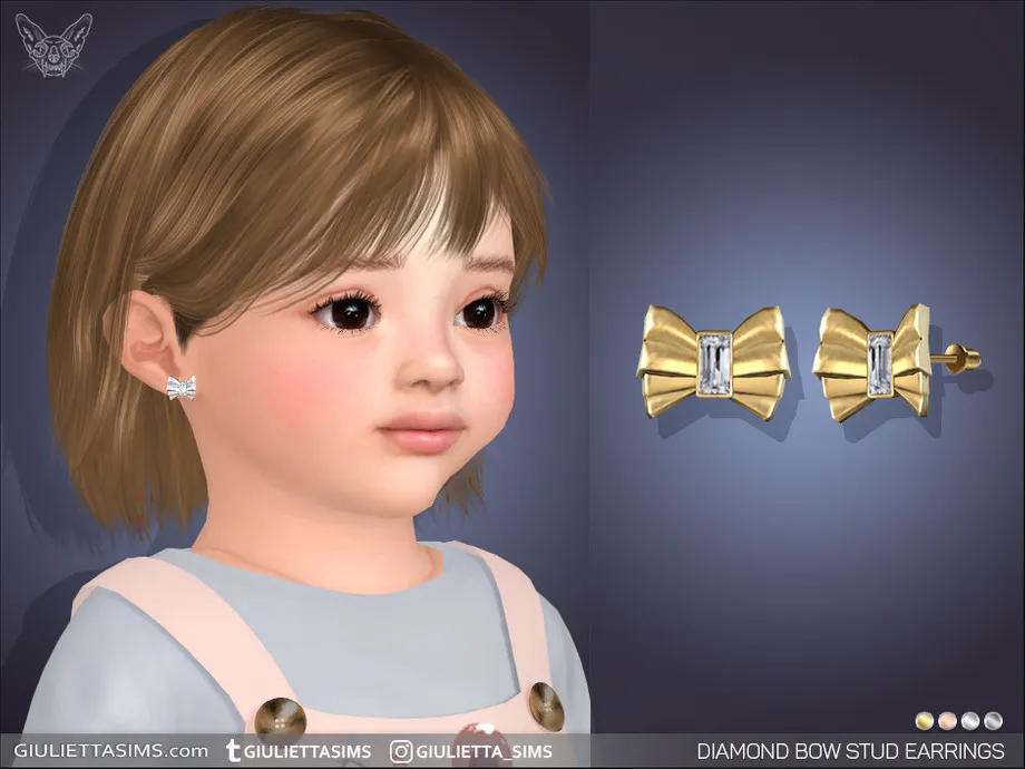 Diamond Bow Stud Earrings For Toddlers