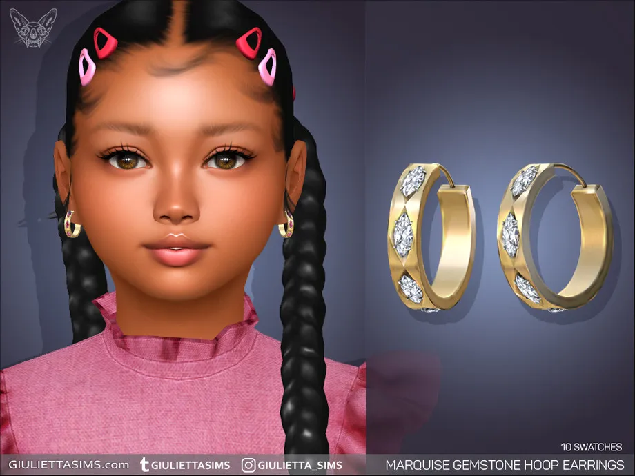 Marquise Gemstone Hoop Earrings For Kids