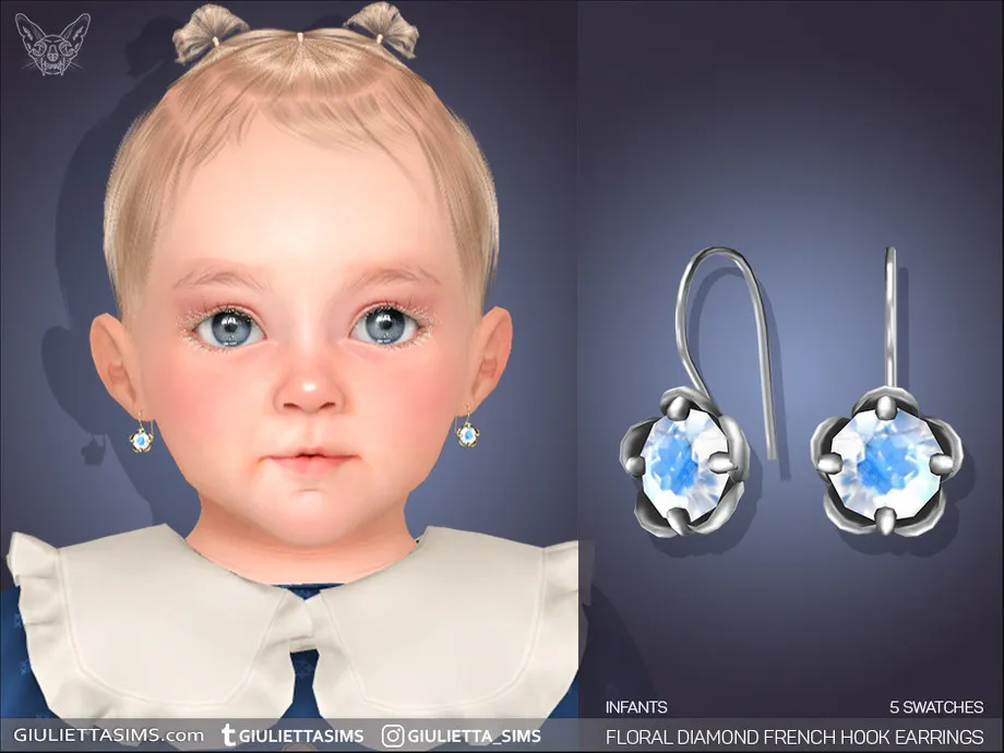 French Hook Floral Diamond Earrings For Infants