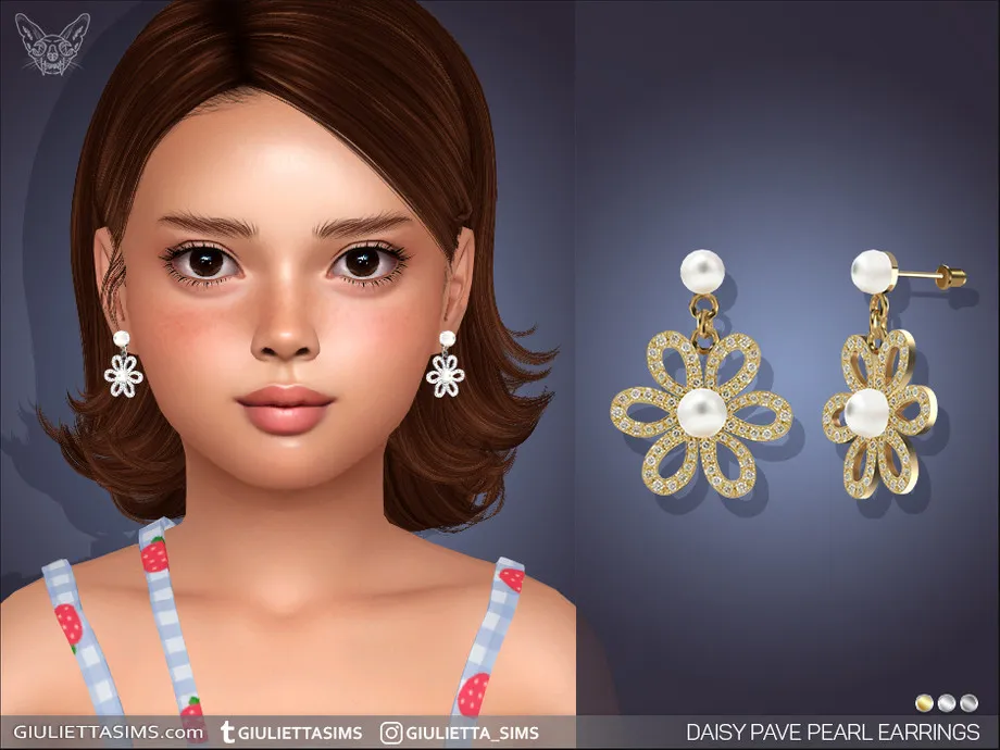 Daisy Pave Pearl Earrings For Kids