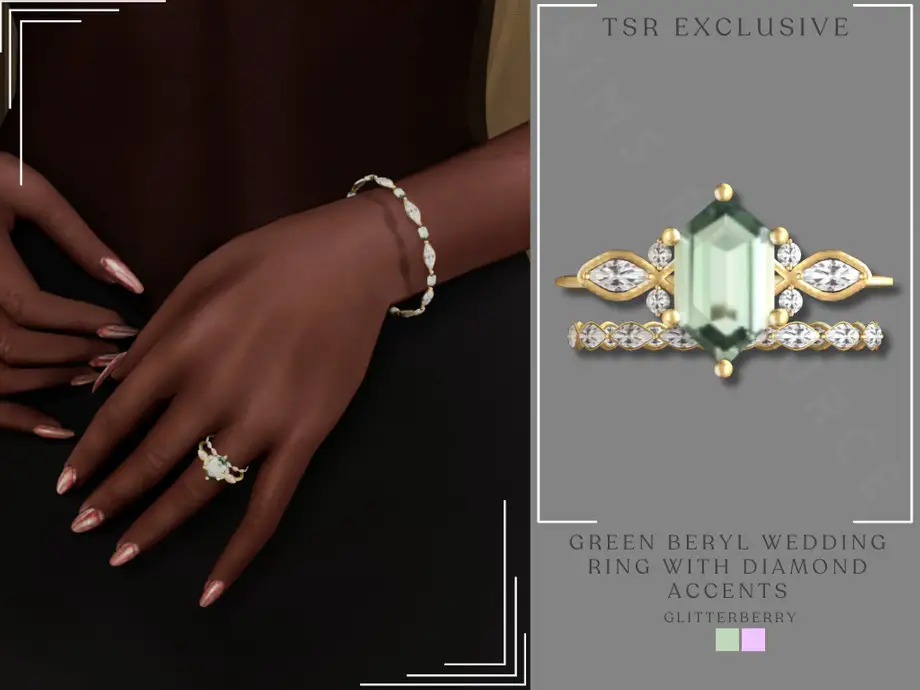 Green Beryl Wedding Ring with Diamond Accents